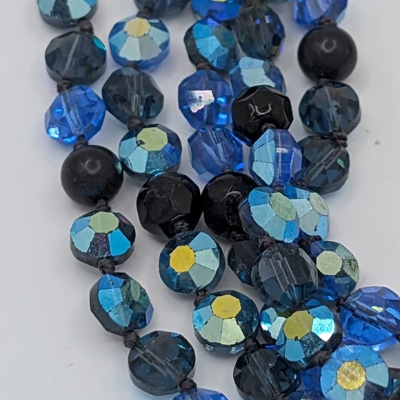 Vintage 16" Blue Glass Multi-strand Necklace - Picture 5 of 9